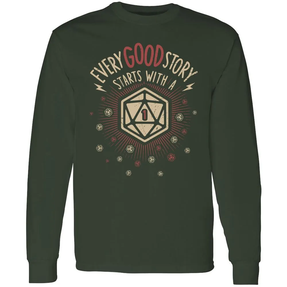 Good Story Starts With A 1 Long Sleeve T-Shirt - Forest Green - 4