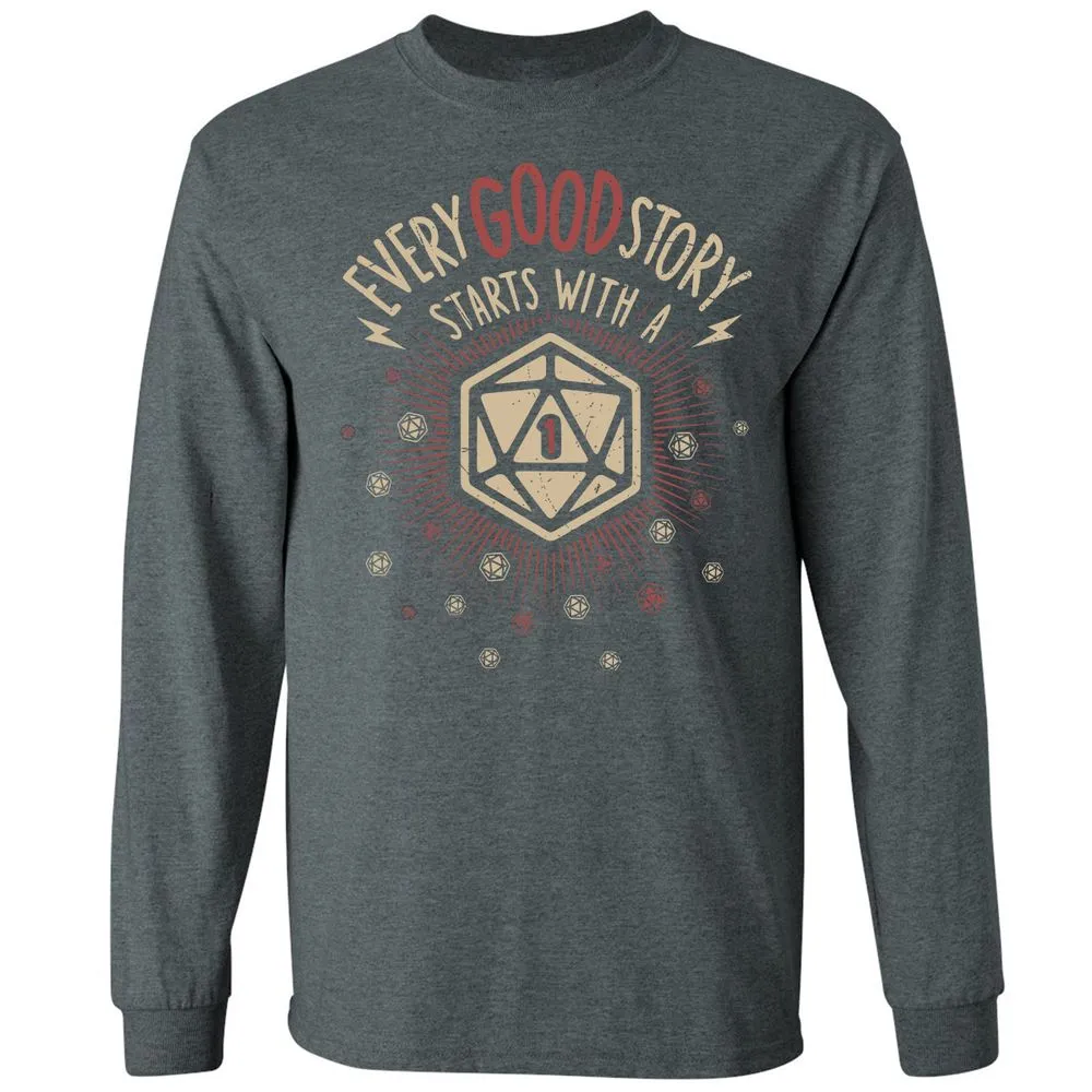 Good Story Starts With A 1 Long Sleeve T-Shirt - Dark Heather - 15