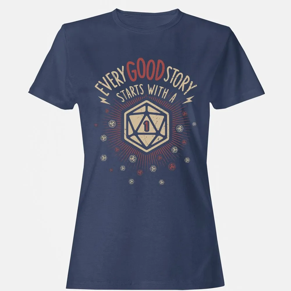 Good Story Starts With A 1 Women's T-Shirt - Navy - 10