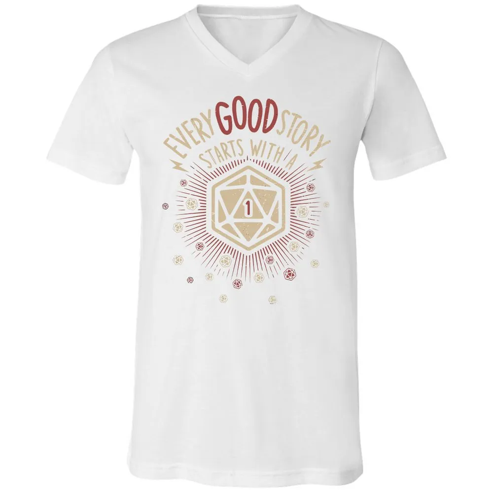 Good Story Starts With A 1 Unisex V-Neck T-Shirt - White - 5