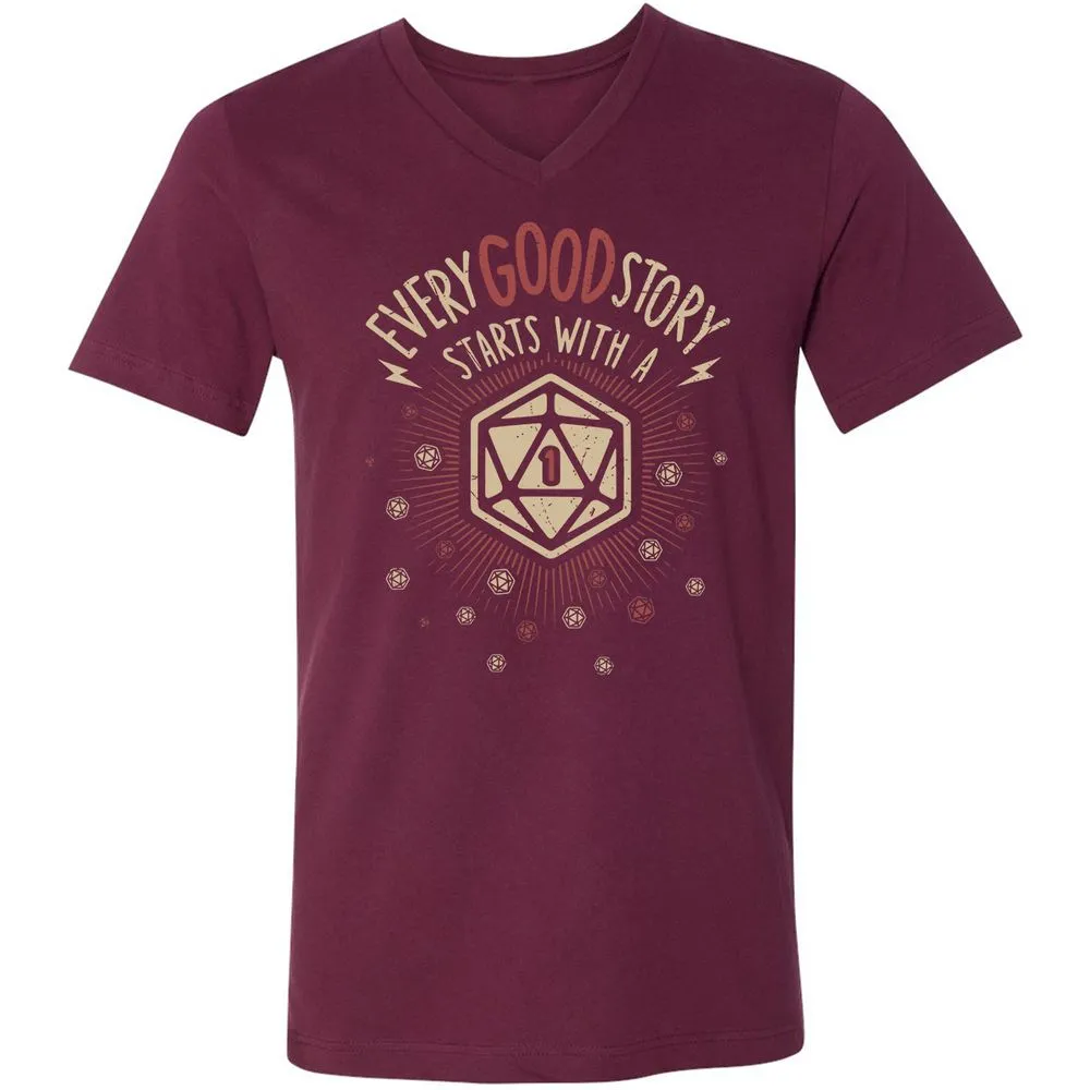 Good Story Starts With A 1 Unisex V-Neck T-Shirt - Maroon - 6