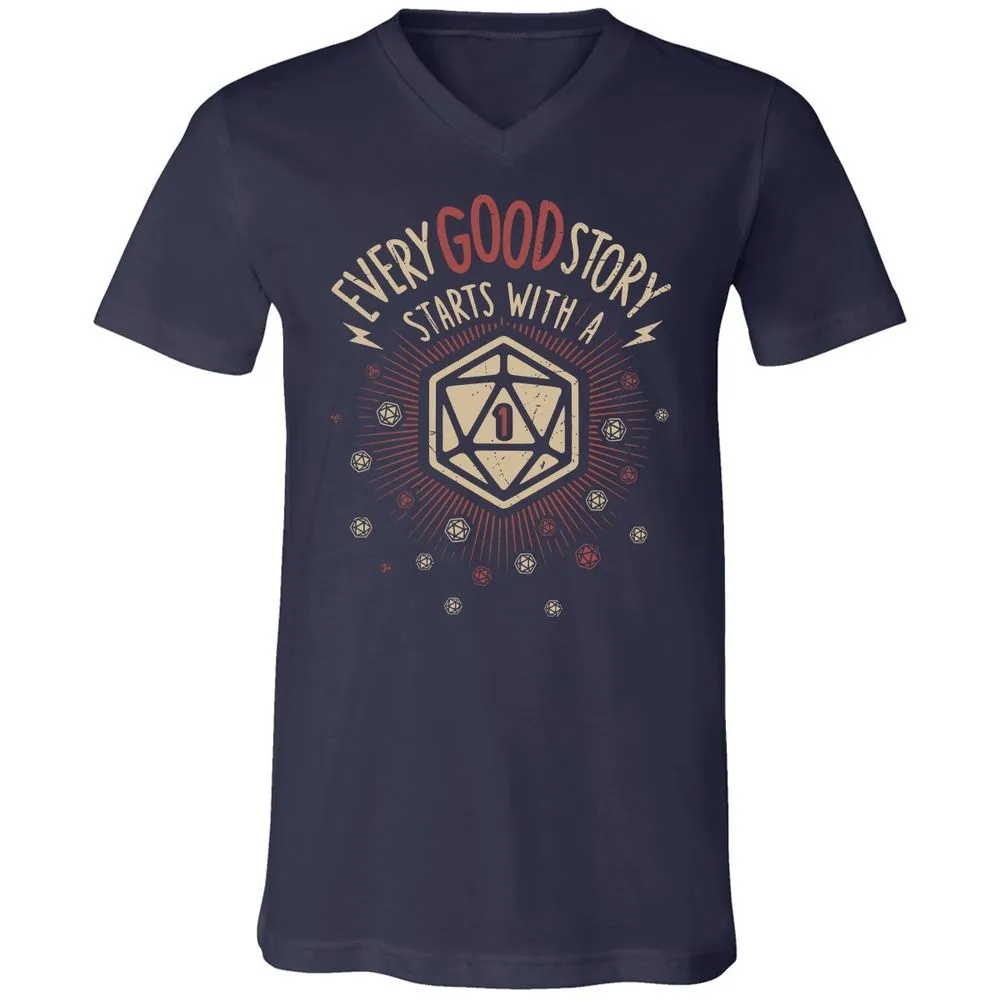 Good Story Starts With A 1 Unisex V-Neck T-Shirt - Navy - 2