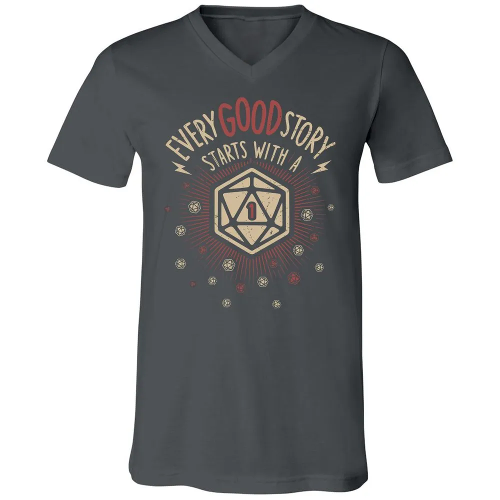 Good Story Starts With A 1 Unisex V-Neck T-Shirt - Asphalt - 12