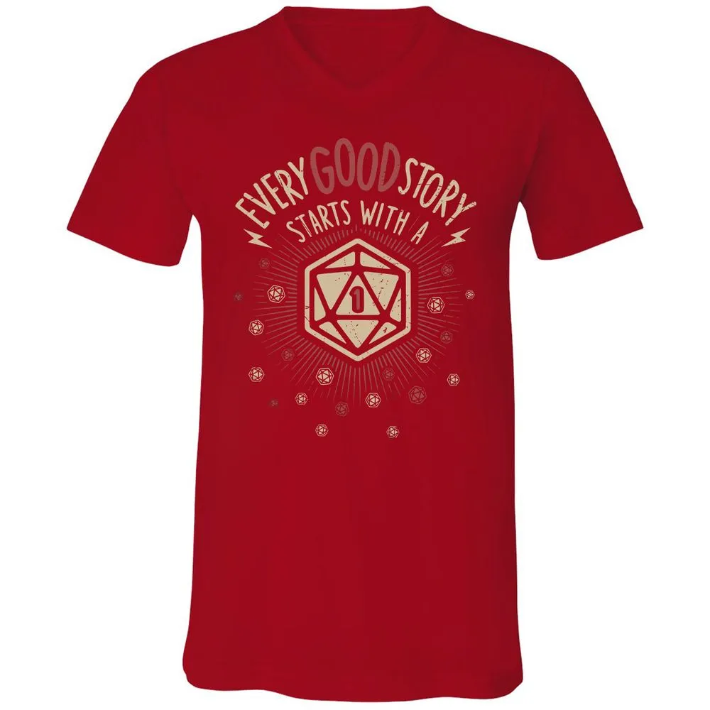 Good Story Starts With A 1 Unisex V-Neck T-Shirt - Red - 3
