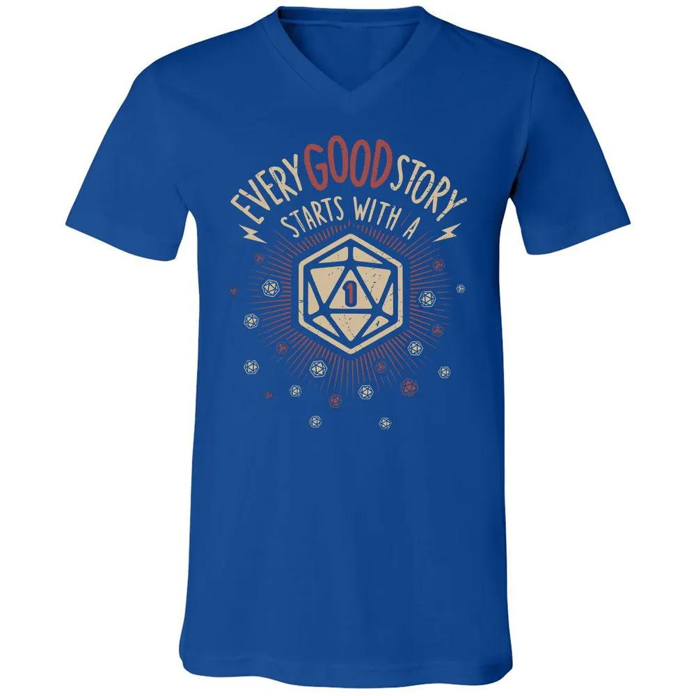 Good Story Starts With A 1 Unisex V-Neck T-Shirt - True Royal - 4