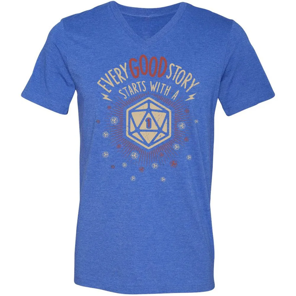 Good Story Starts With A 1 Unisex V-Neck T-Shirt - Heather True Royal - 14
