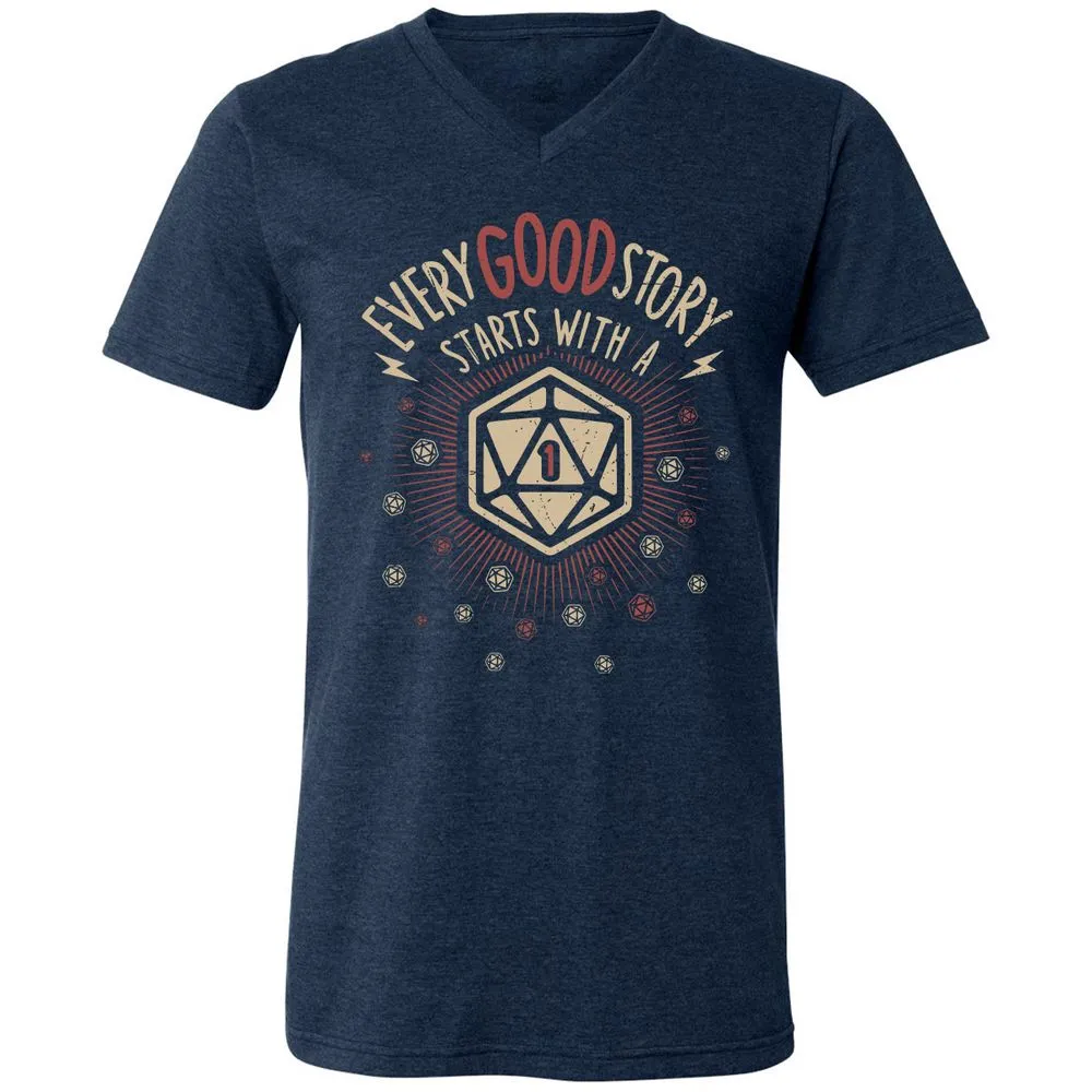 Good Story Starts With A 1 Unisex V-Neck T-Shirt - Heather Navy - 15