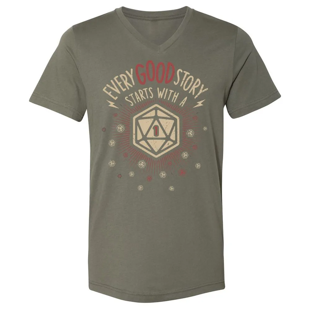 Good Story Starts With A 1 Unisex V-Neck T-Shirt - Military Green - 10