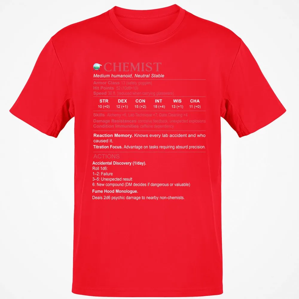 Chemist Stats Classic Unisex T-Shirt - Red - 10