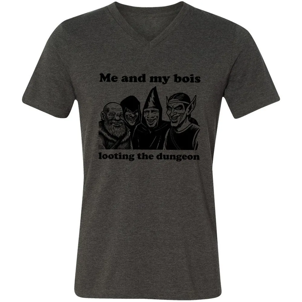 Me and my bois looting the dungeon Unisex V-Neck T-Shirt - Dark Grey Heather - 8