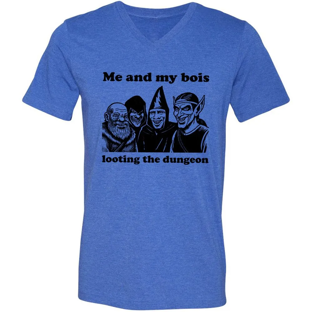 Me and my bois looting the dungeon Unisex V-Neck T-Shirt - Heather True Royal - 14
