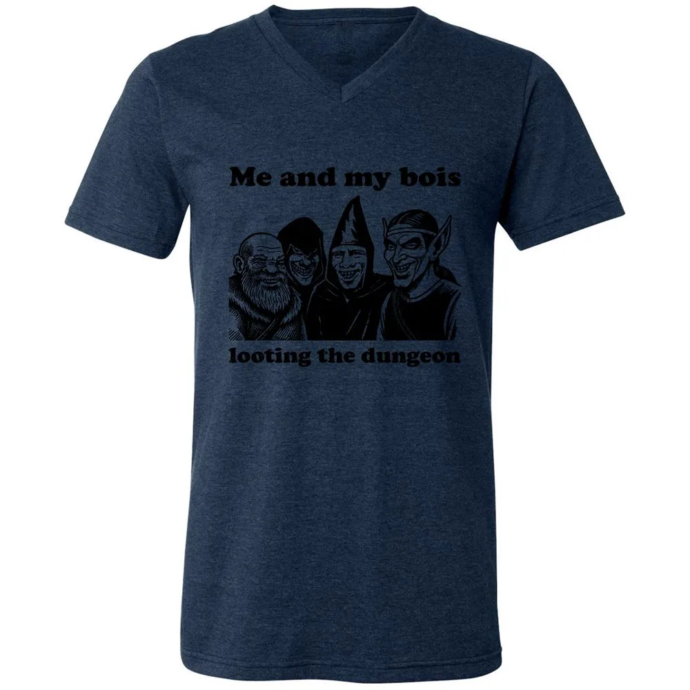 Me and my bois looting the dungeon Unisex V-Neck T-Shirt - Heather Navy - 15