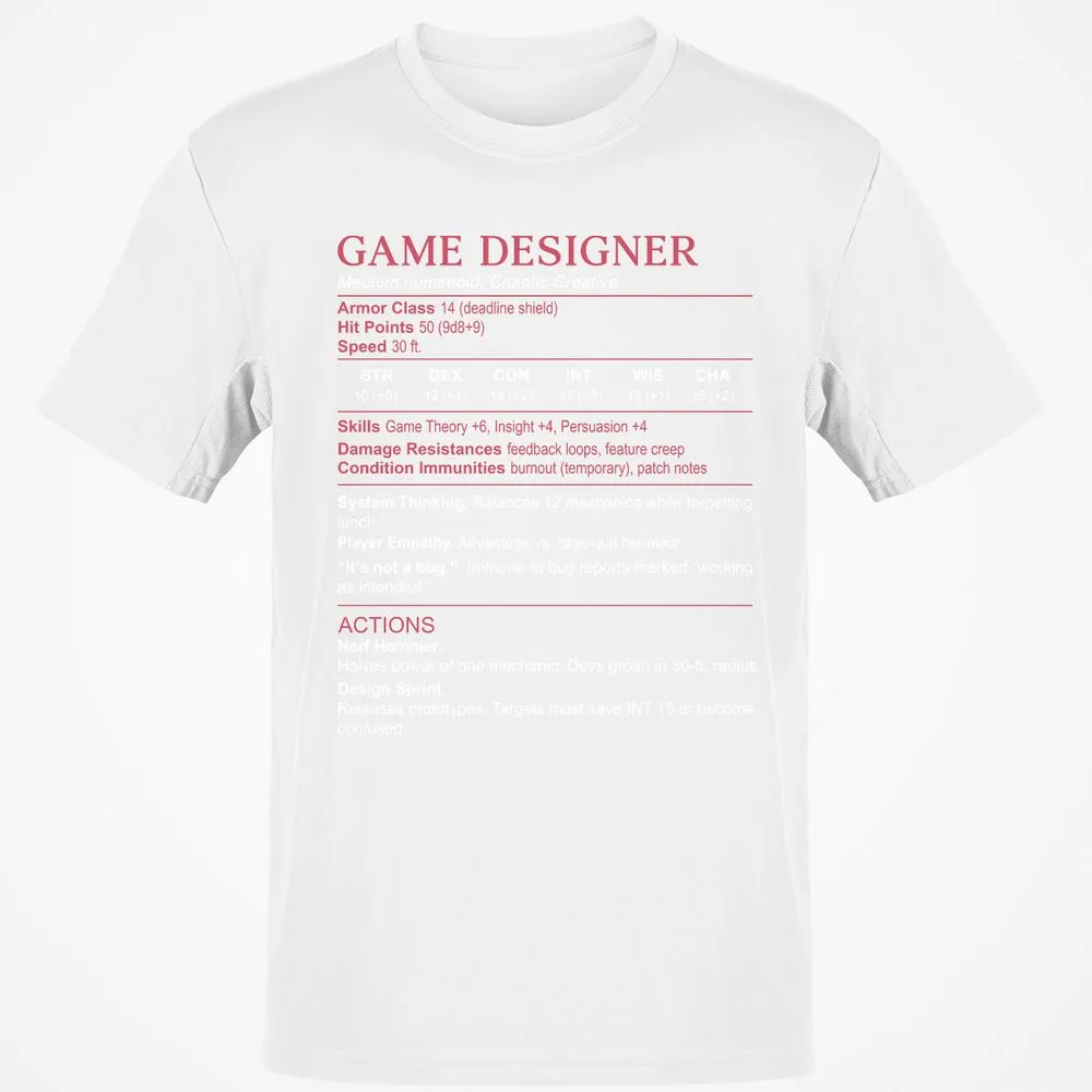 Game Designer Stats Classic Unisex T-Shirt - White - 12