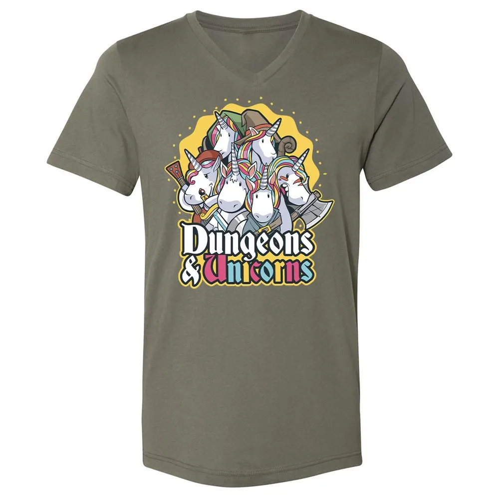Dungeons And Unicorns Unisex V-Neck T-Shirt - Military Green - 10
