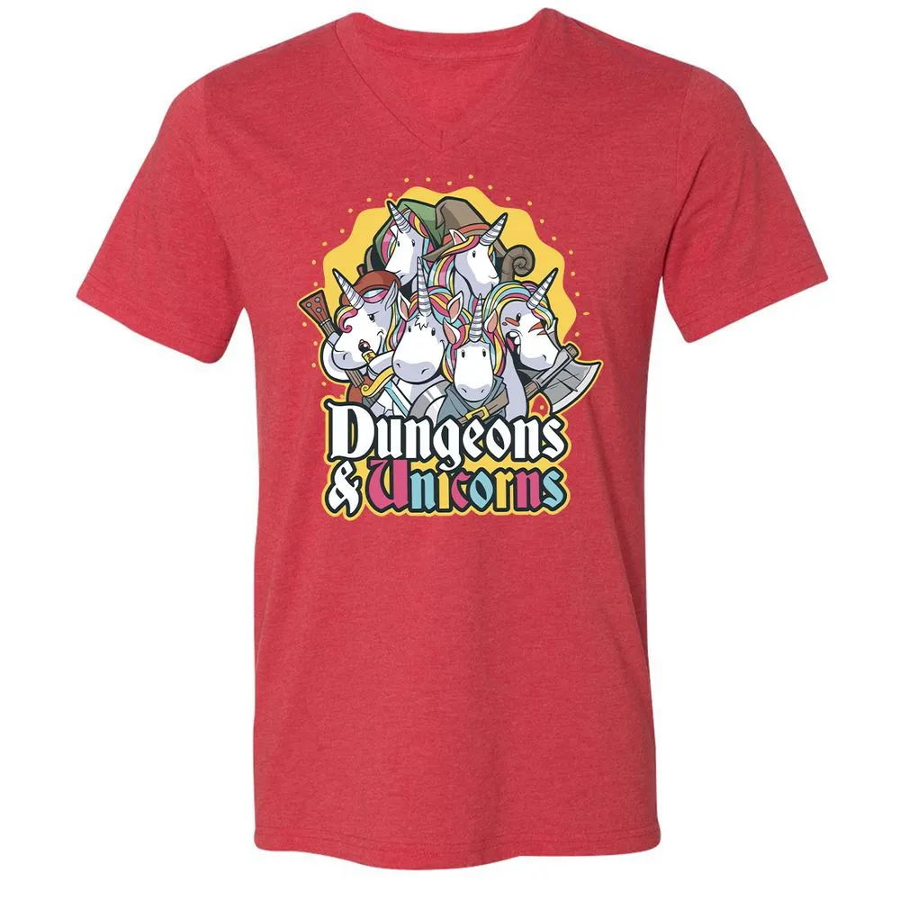 Dungeons And Unicorns Unisex V-Neck T-Shirt - Heather Red - 16
