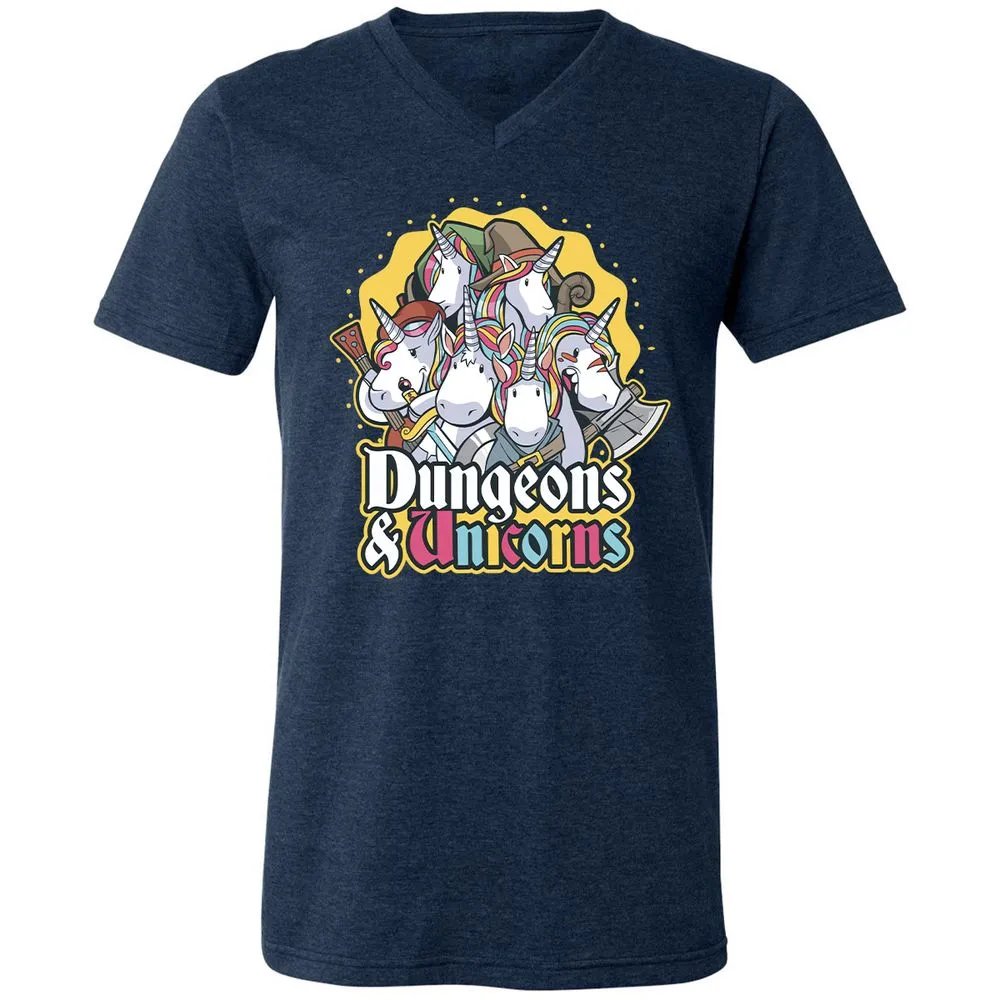 Dungeons And Unicorns Unisex V-Neck T-Shirt - Heather Navy - 15