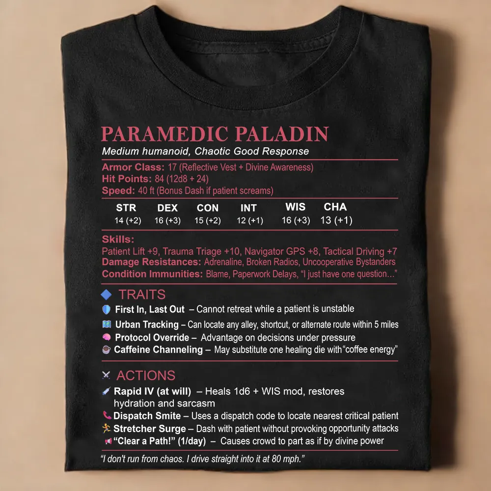Paramedic Paladin Stats Classic Unisex T-Shirt - 1