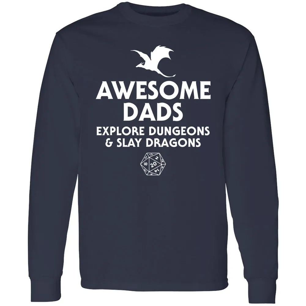 Awesome Dads Slay Dragons Long Sleeve T-Shirt - Navy - 2