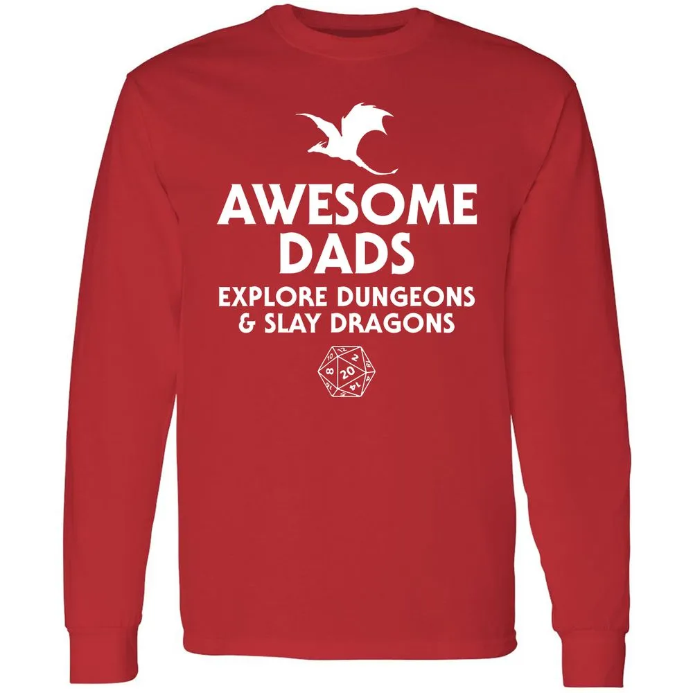 Awesome Dads Slay Dragons Long Sleeve T-Shirt - Red - 14