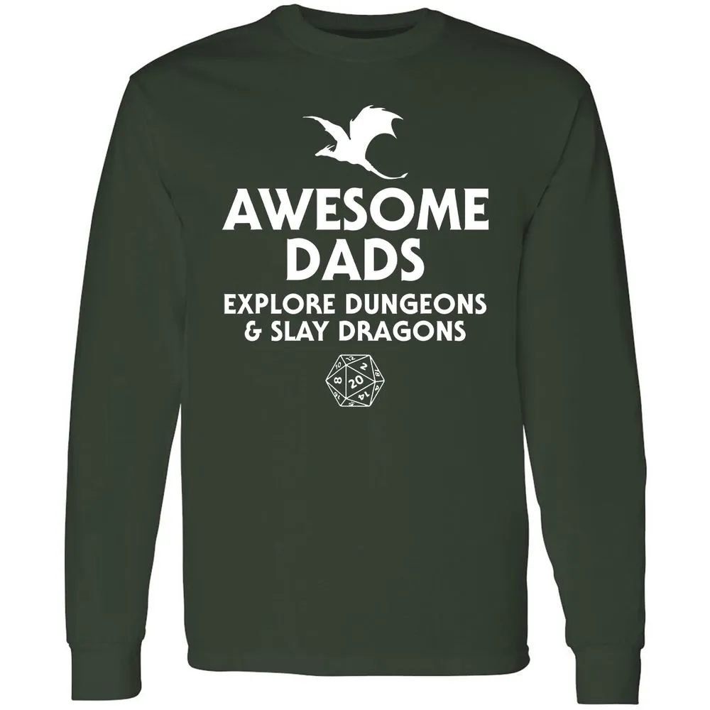 Awesome Dads Slay Dragons Long Sleeve T-Shirt - Forest Green - 4