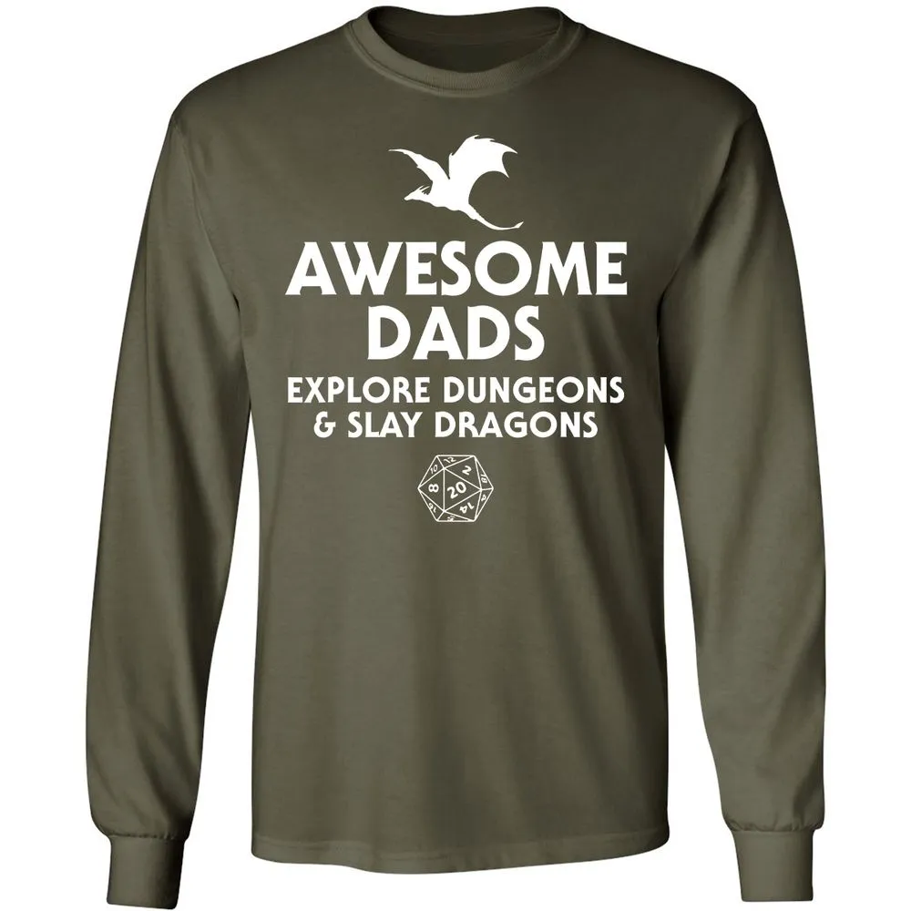 Awesome Dads Slay Dragons Long Sleeve T-Shirt - Military Green - 16