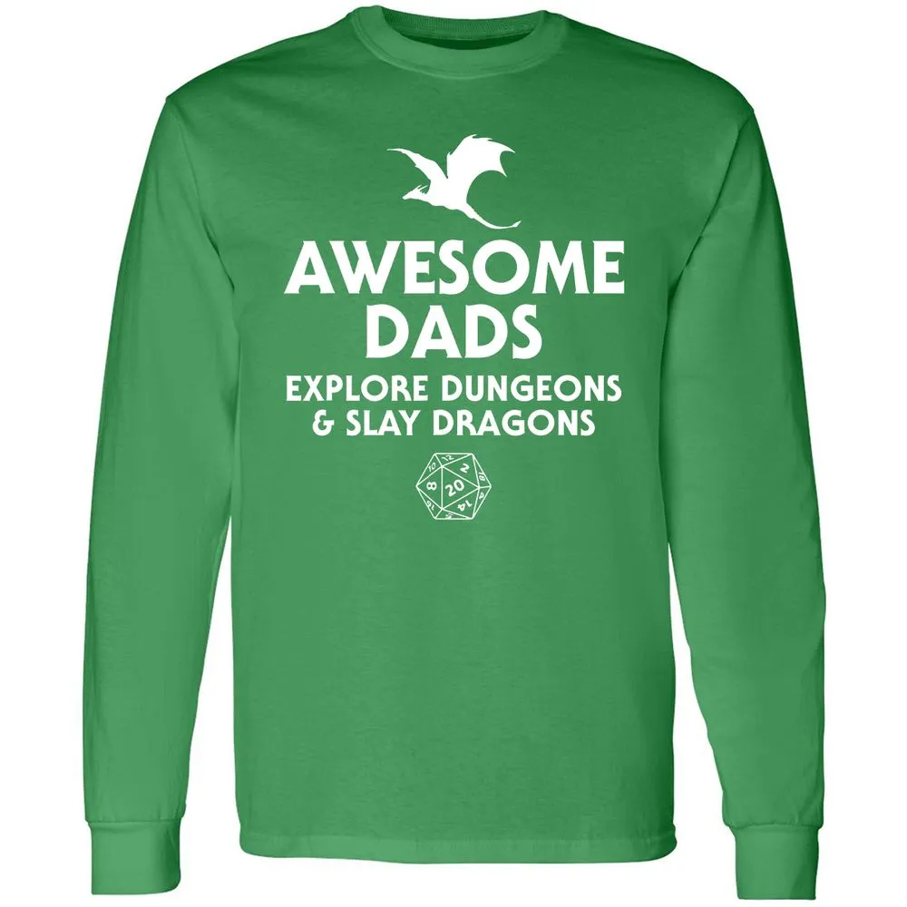 Awesome Dads Slay Dragons Long Sleeve T-Shirt - Irish Green - 10