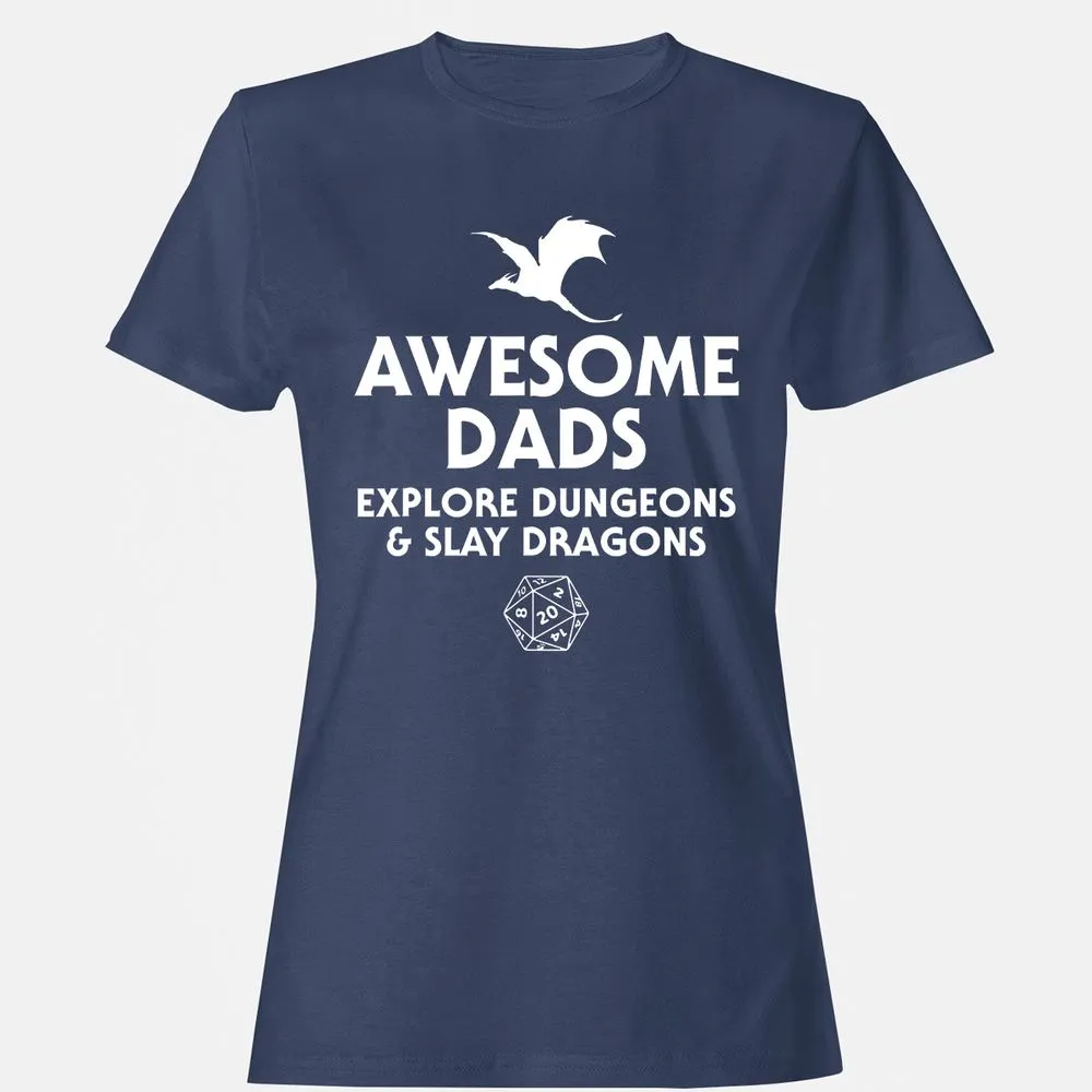 Awesome Dads Slay Dragons Women's T-Shirt - Navy - 10