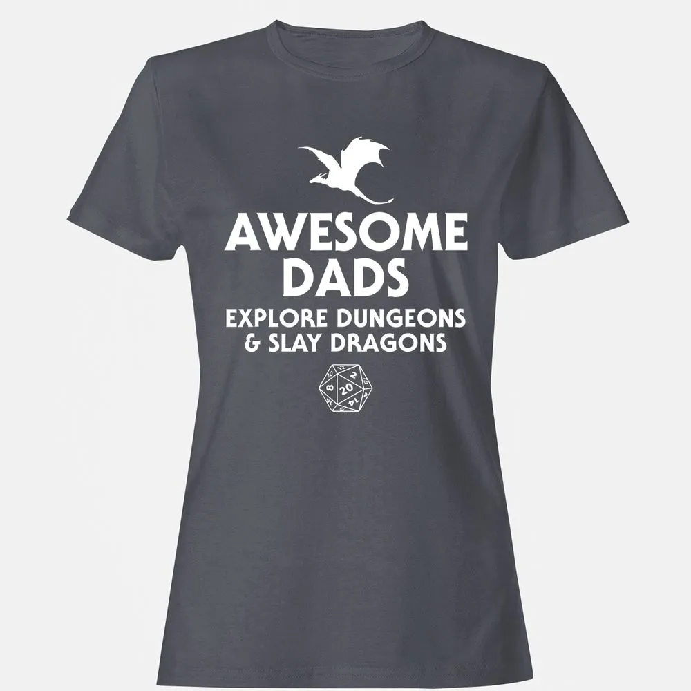 Awesome Dads Slay Dragons Women's T-Shirt - Dark Heather - 5