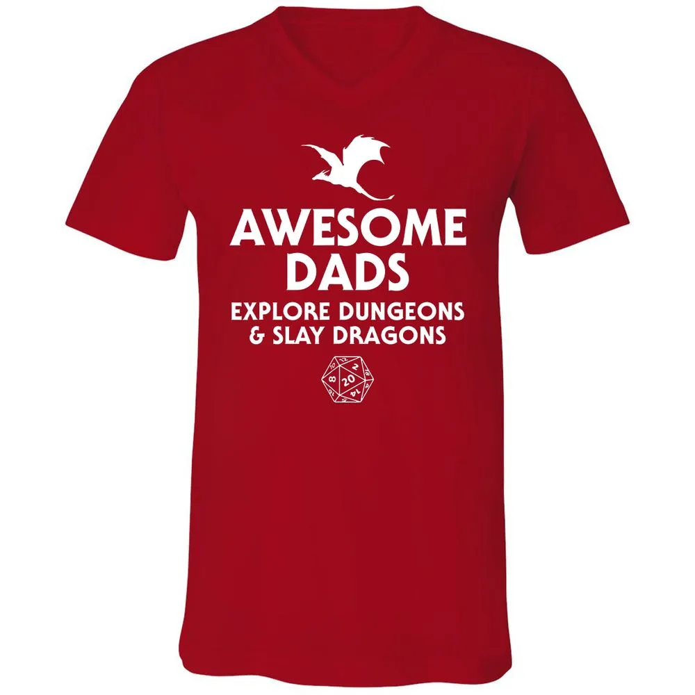 Awesome Dads Slay Dragons Unisex V-Neck T-Shirt - Red - 3