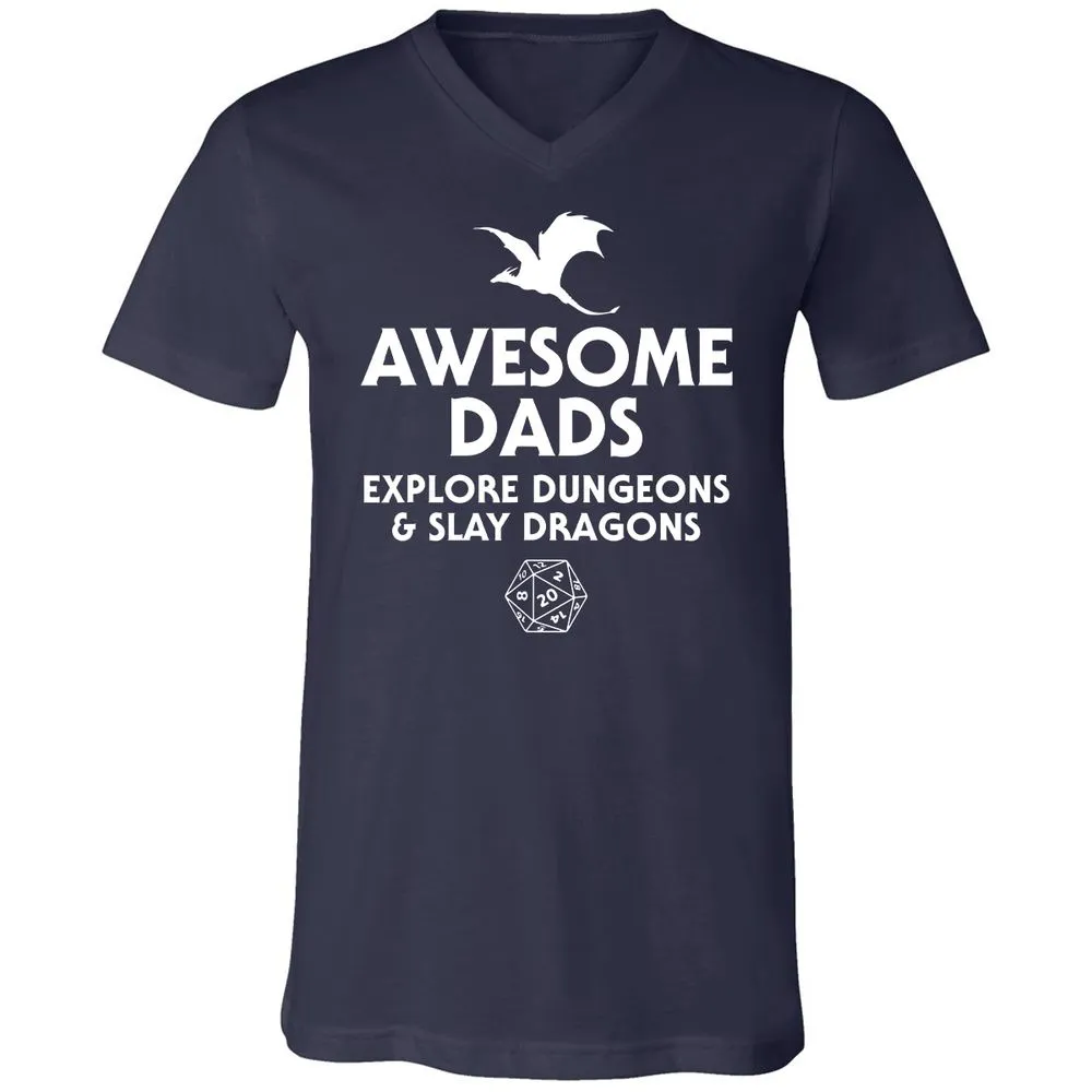Awesome Dads Slay Dragons Unisex V-Neck T-Shirt - Navy - 2