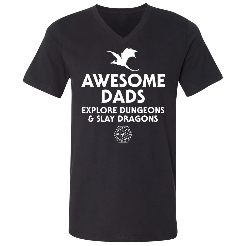 Awesome Dads Slay Dragons Unisex V-Neck T-Shirt - Black - 1