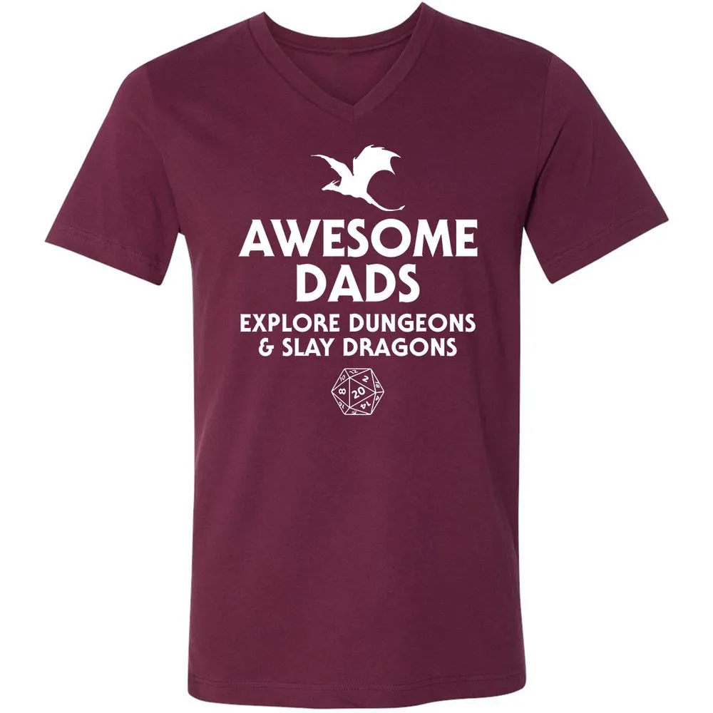 Awesome Dads Slay Dragons Unisex V-Neck T-Shirt - Maroon - 6