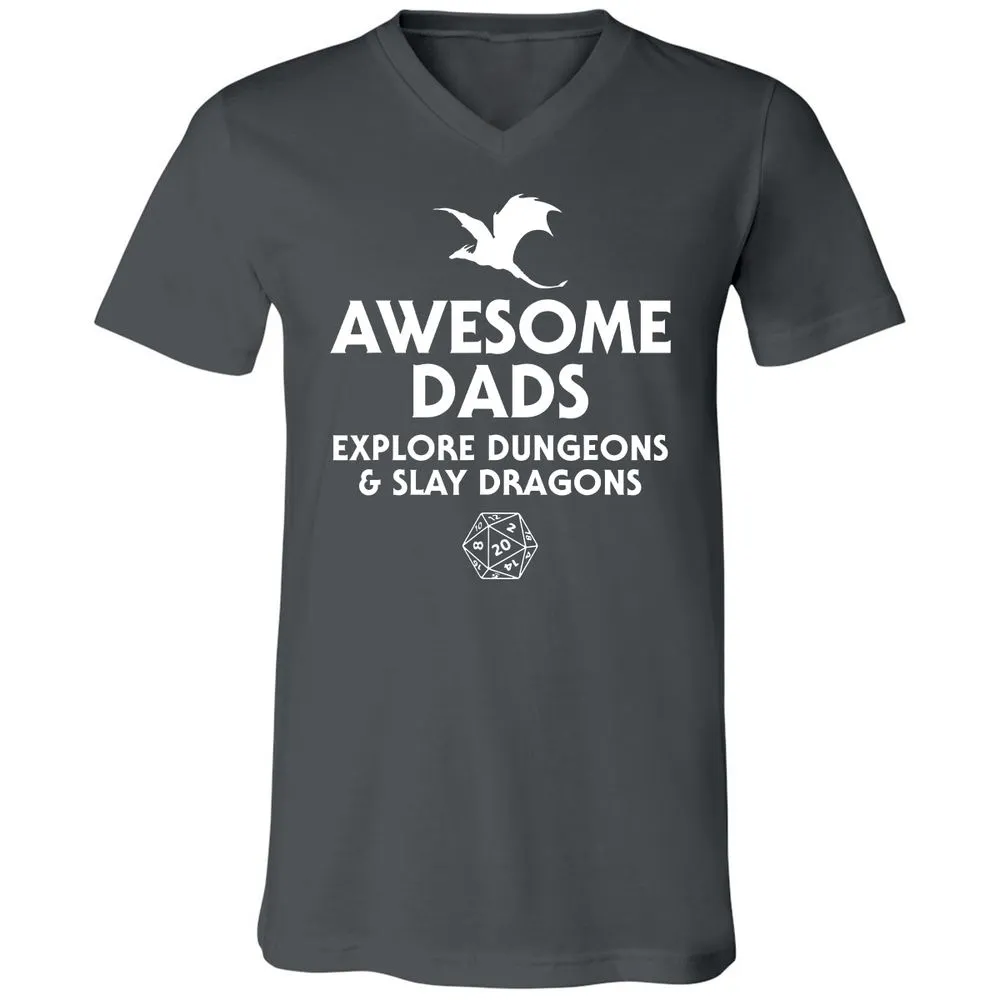 Awesome Dads Slay Dragons Unisex V-Neck T-Shirt - Asphalt - 12