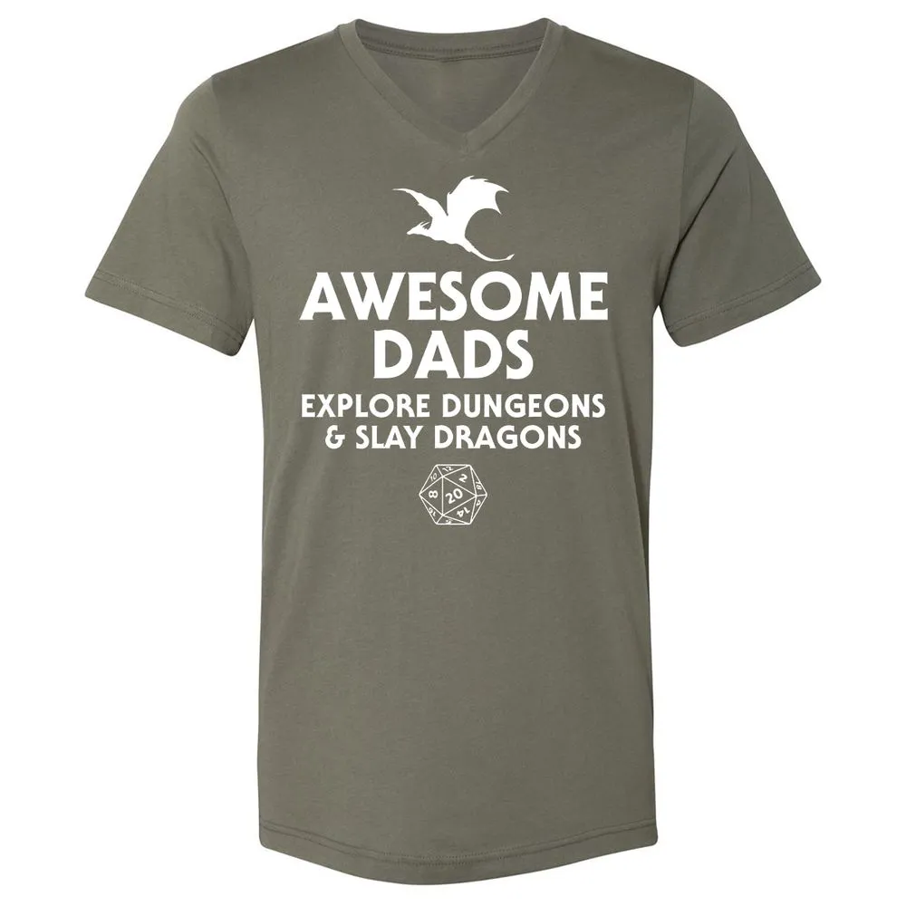 Awesome Dads Slay Dragons Unisex V-Neck T-Shirt - Military Green - 10