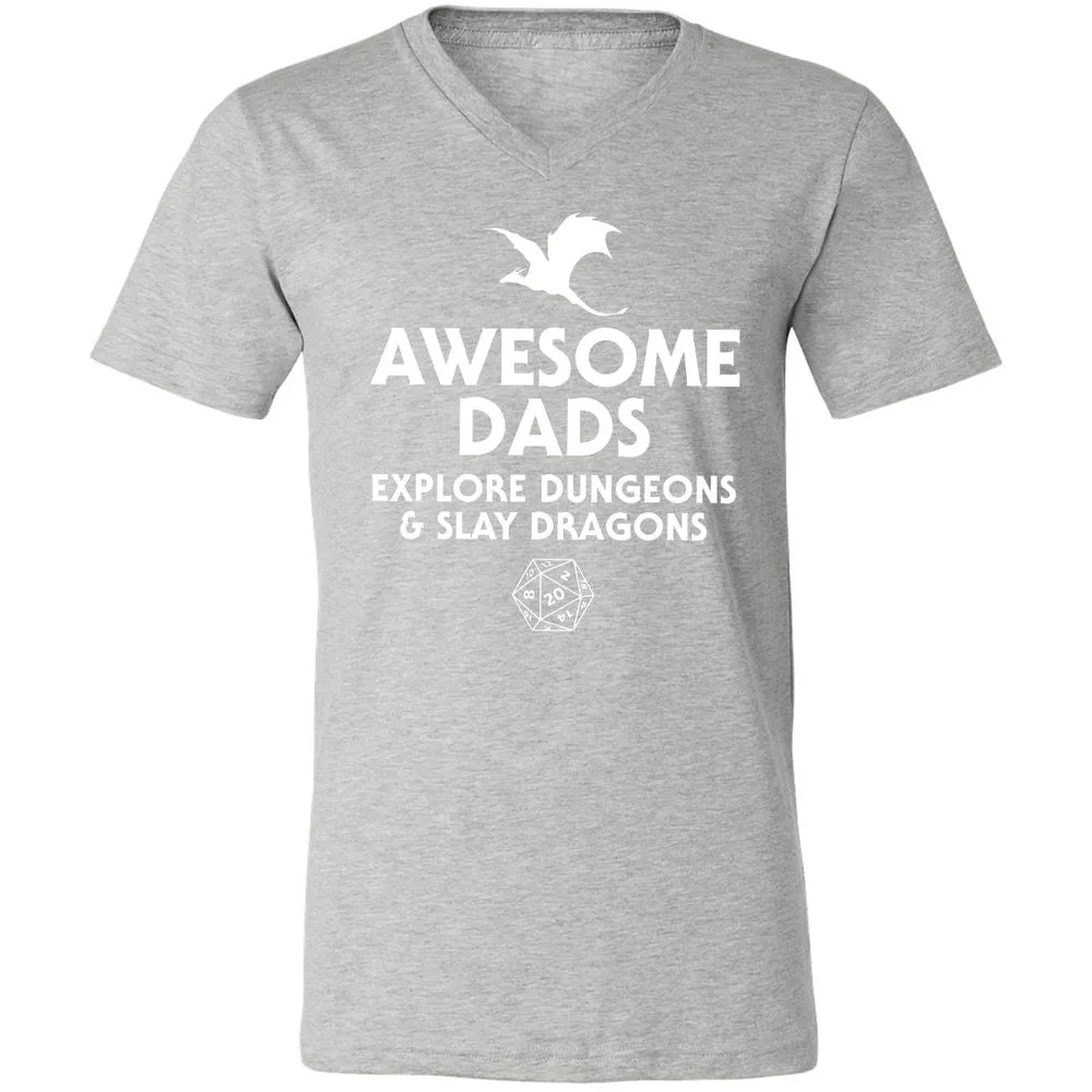 Awesome Dads Slay Dragons Unisex V-Neck T-Shirt - Athletic Heather - 7