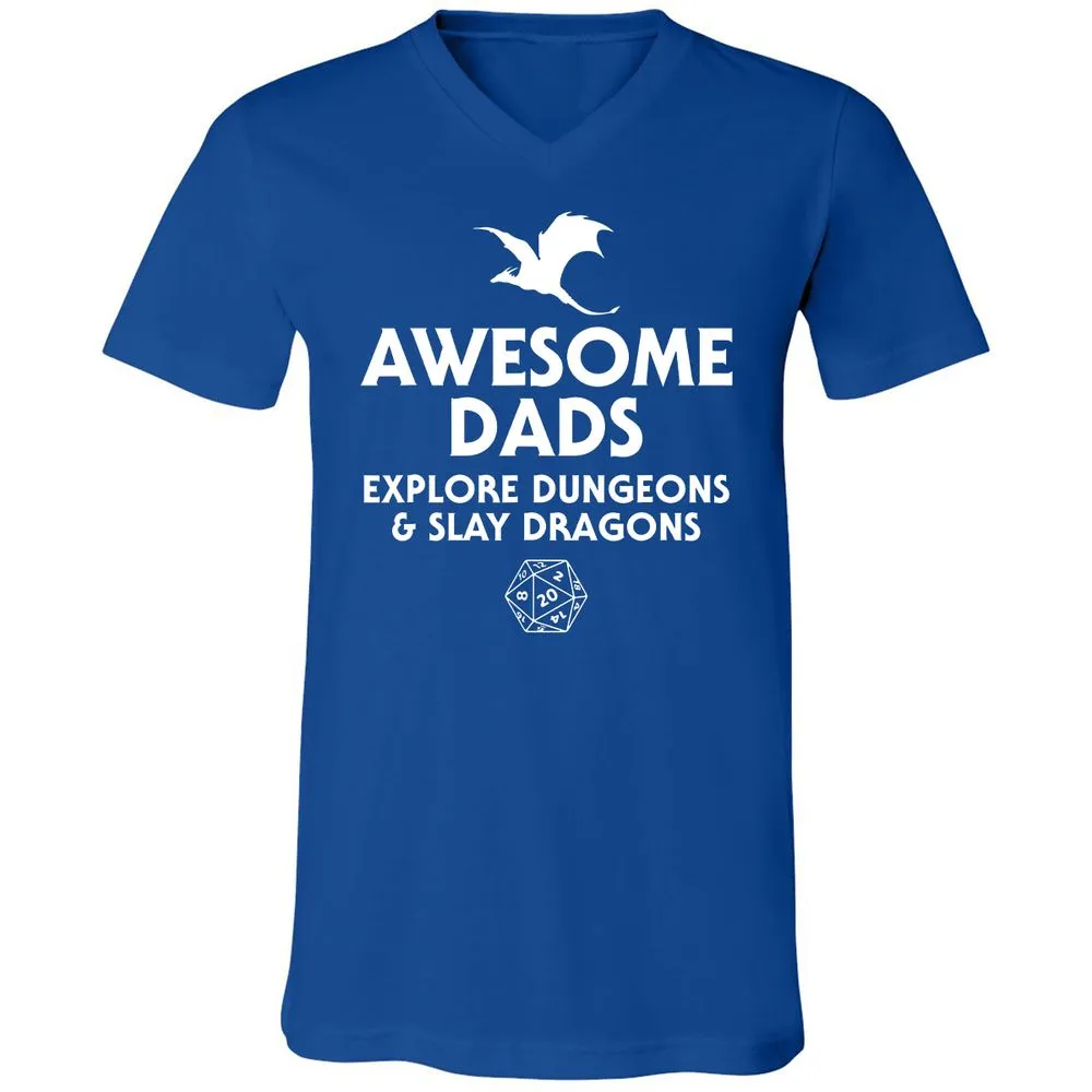 Awesome Dads Slay Dragons Unisex V-Neck T-Shirt - True Royal - 4