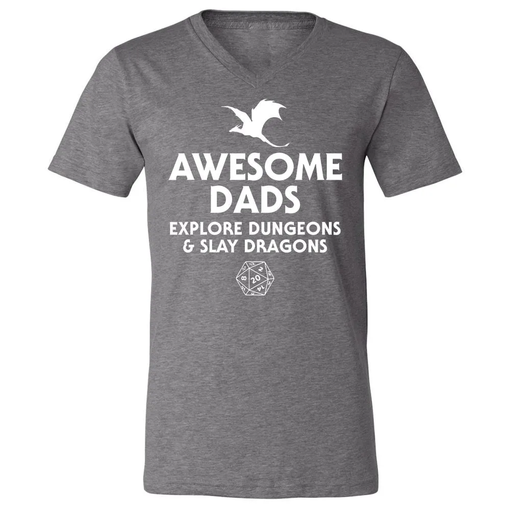 Awesome Dads Slay Dragons Unisex V-Neck T-Shirt - Deep Heather - 13
