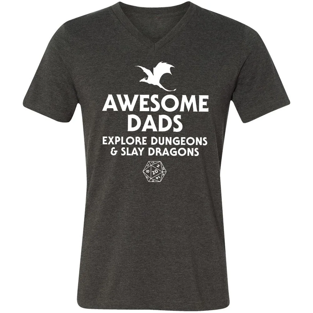Awesome Dads Slay Dragons Unisex V-Neck T-Shirt - Dark Grey Heather - 8