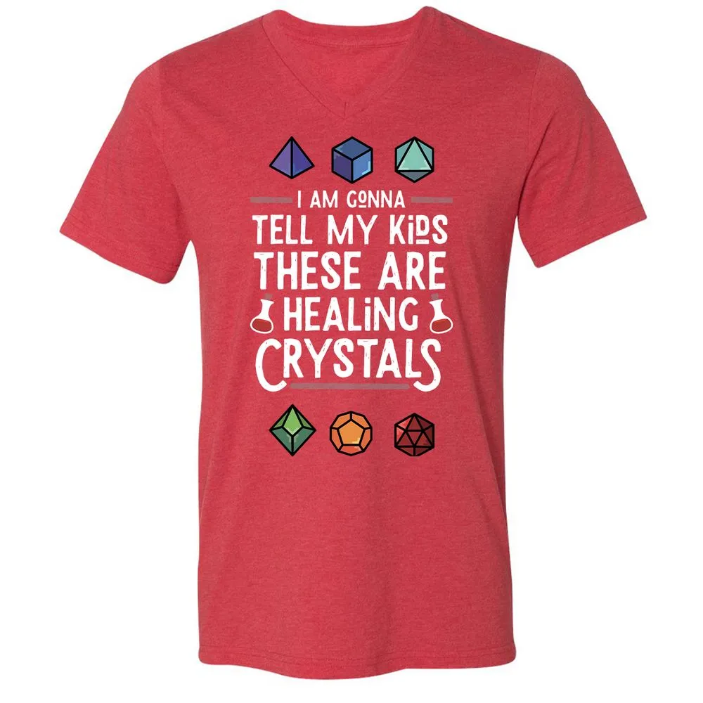 Healing Crystals Unisex V-Neck T-Shirt - Heather Red - 16