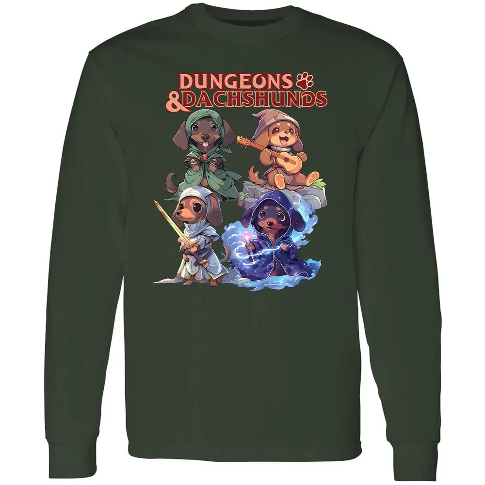 Dungeons & Dachshunds Long Sleeve T-Shirt - Forest Green - 4