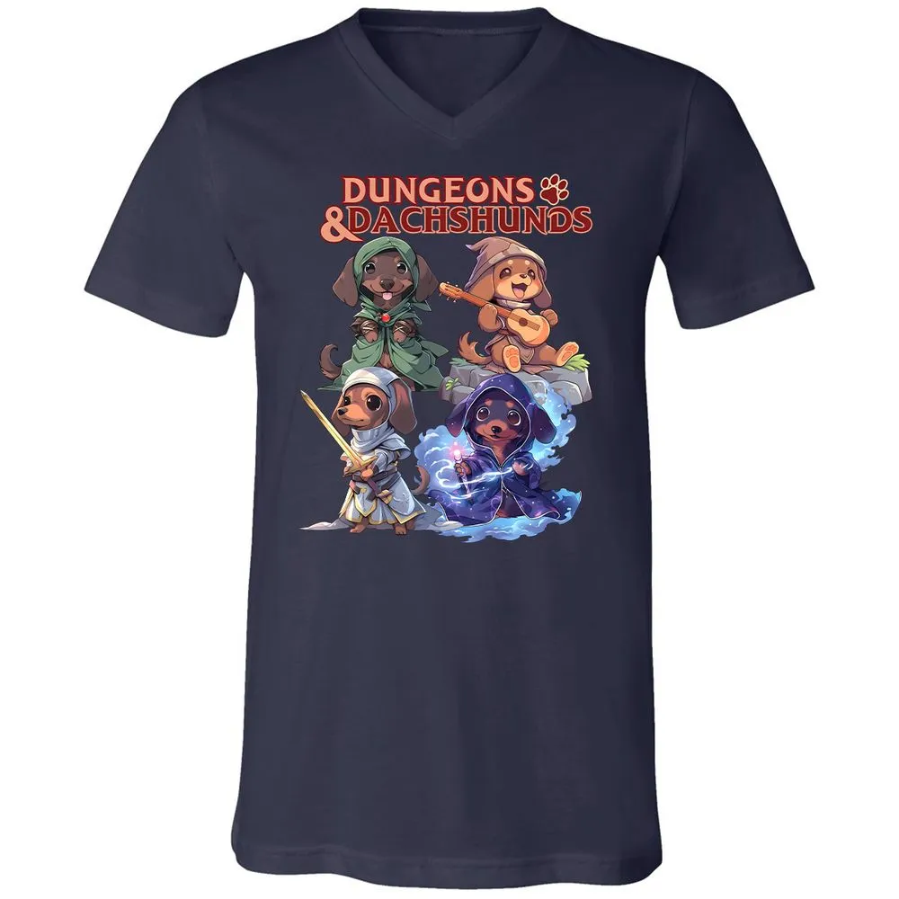 Dungeons & Dachshunds Unisex V-Neck T-Shirt - Navy - 2
