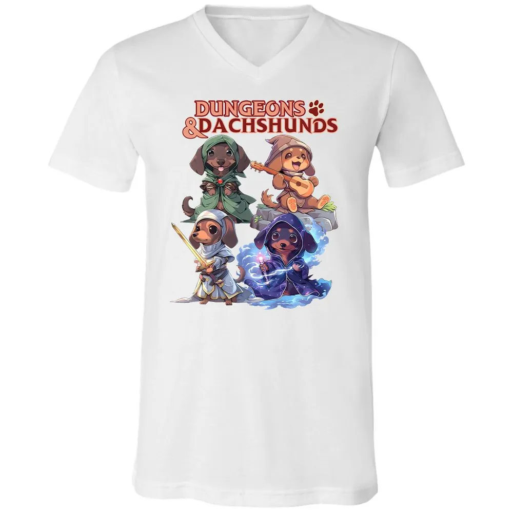 Dungeons & Dachshunds Unisex V-Neck T-Shirt - White - 5