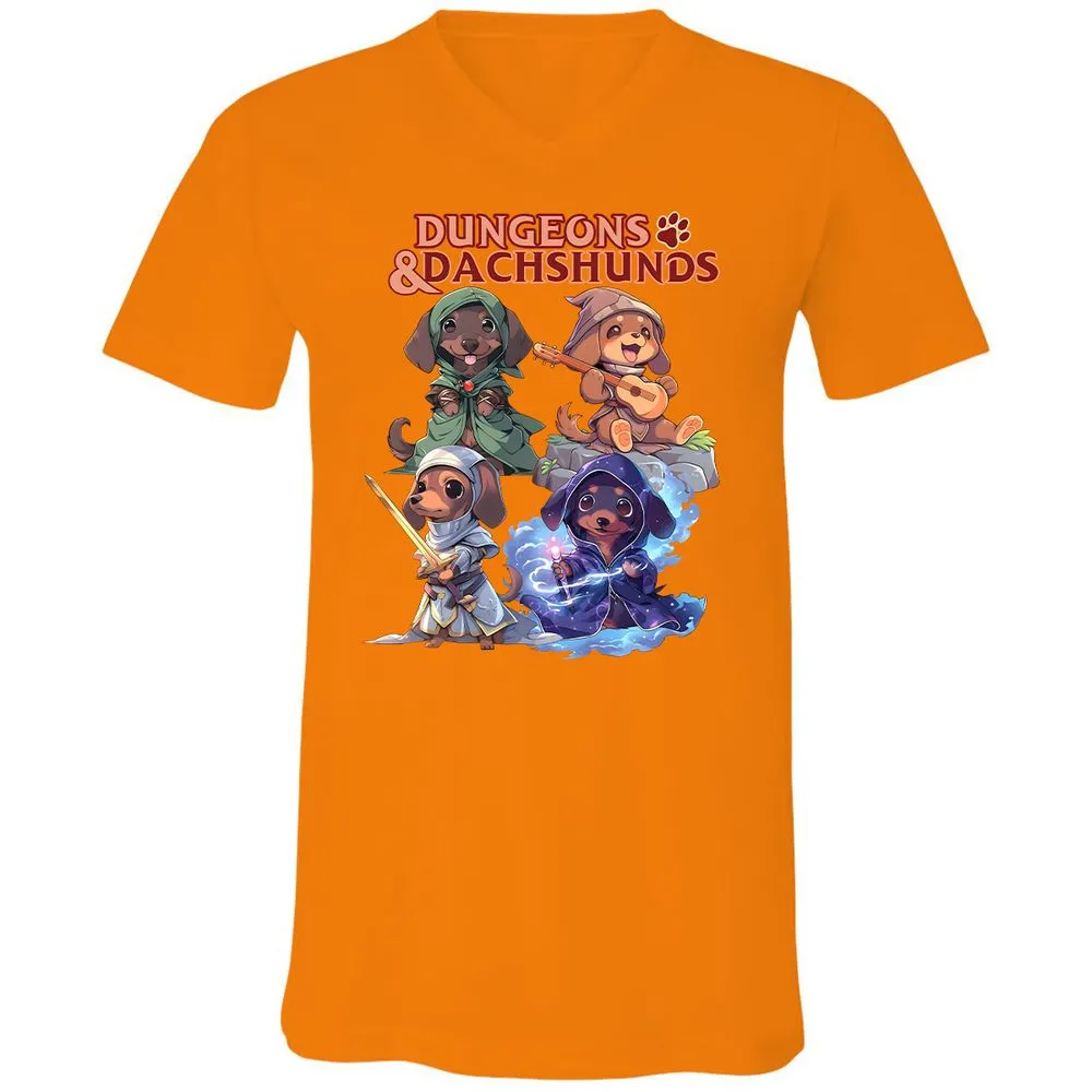 Dungeons & Dachshunds Unisex V-Neck T-Shirt - Orange - 11