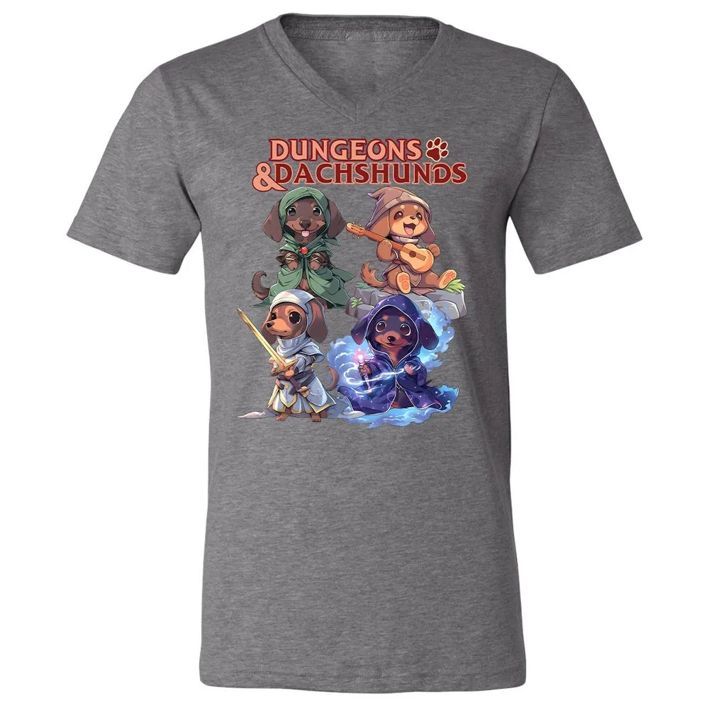 Dungeons & Dachshunds Unisex V-Neck T-Shirt - Deep Heather - 13