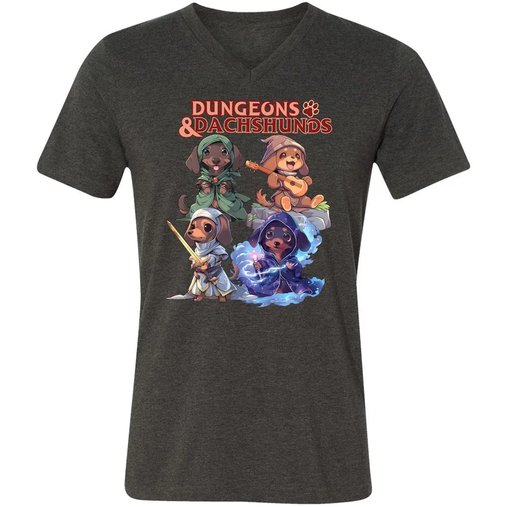 Dungeons & Dachshunds Unisex V-Neck T-Shirt - Dark Grey Heather - 8