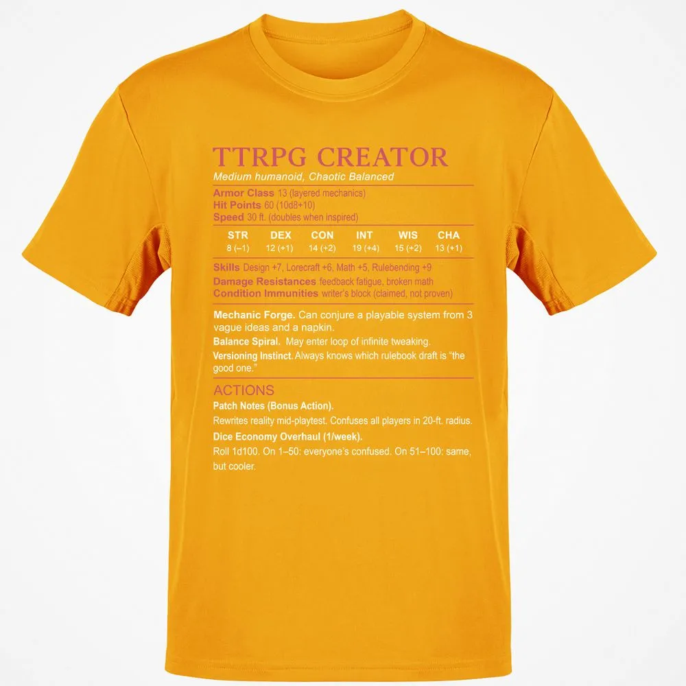 TTRPG Creator Stats Classic Unisex T-Shirt - Gold - 4