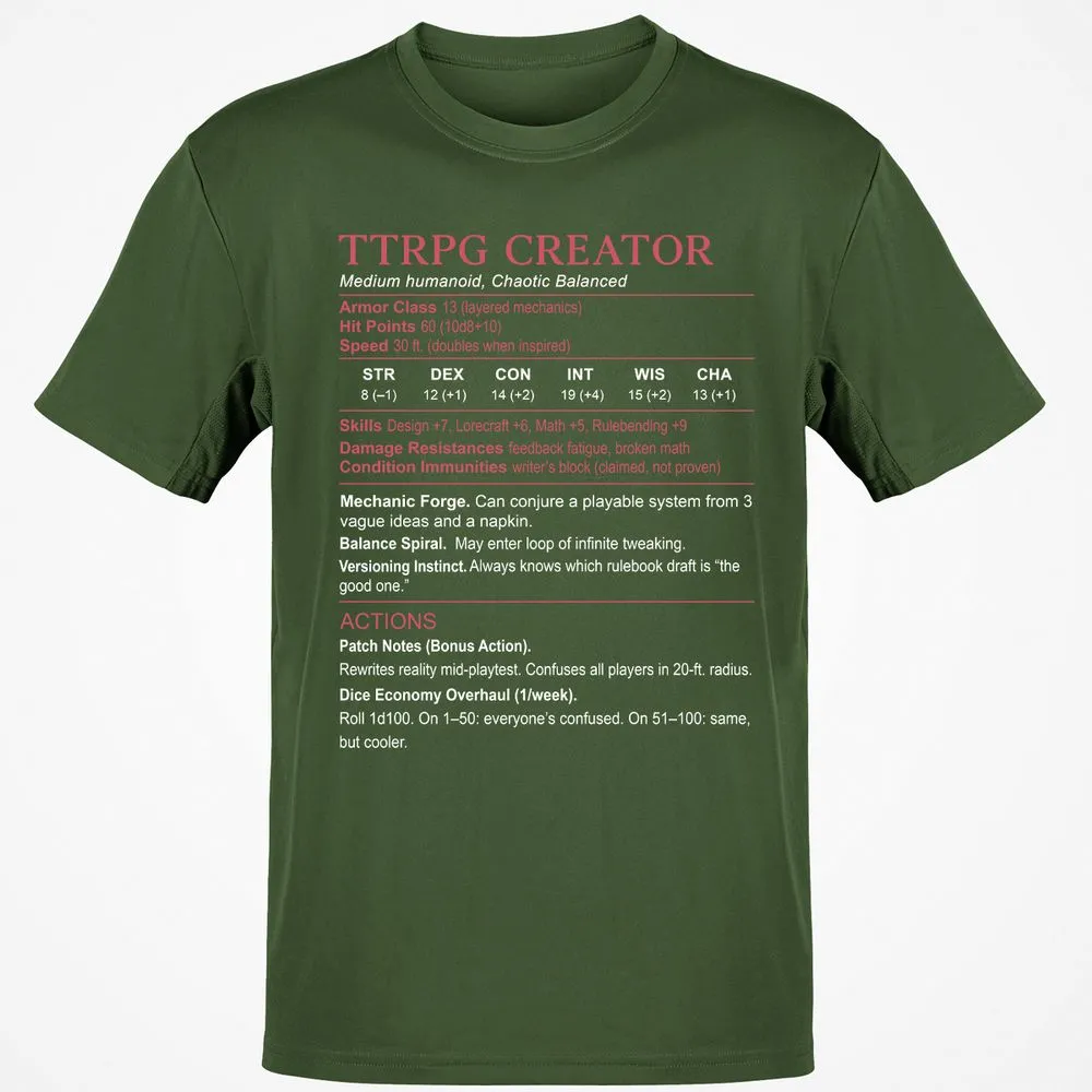 TTRPG Creator Stats Classic Unisex T-Shirt - Military Green - 6