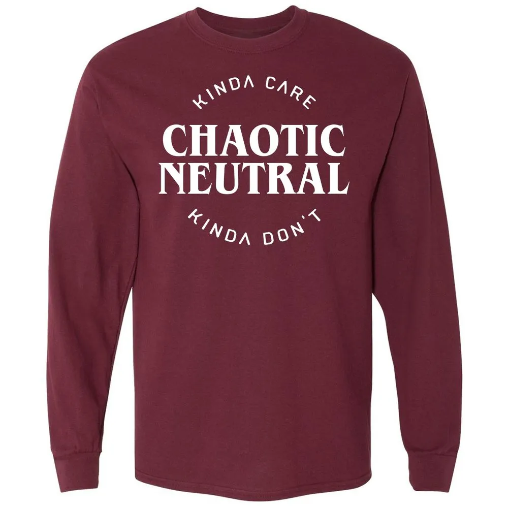 Chaotic Neutral Alignment Kinda Care Kinda Don't Long Sleeve T-Shirt - Maroon - 11