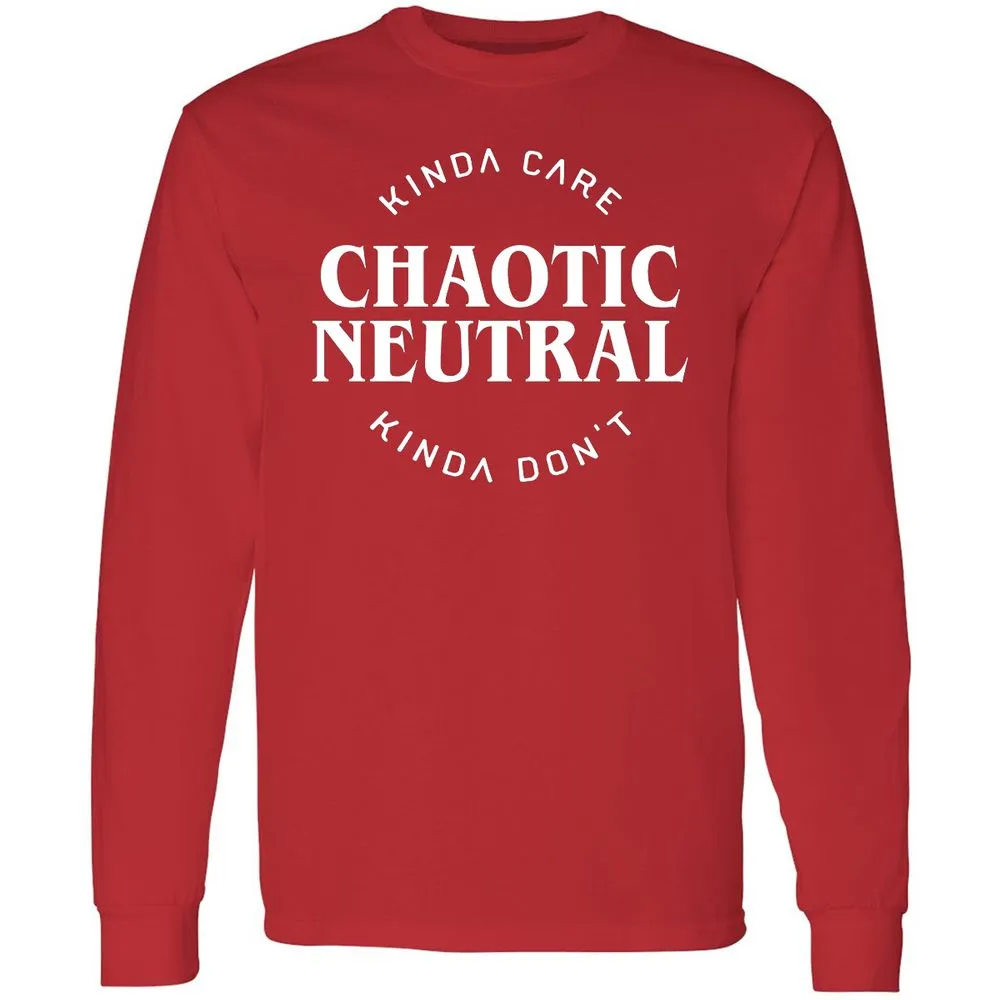 Chaotic Neutral Alignment Kinda Care Kinda Don't Long Sleeve T-Shirt - Red - 14
