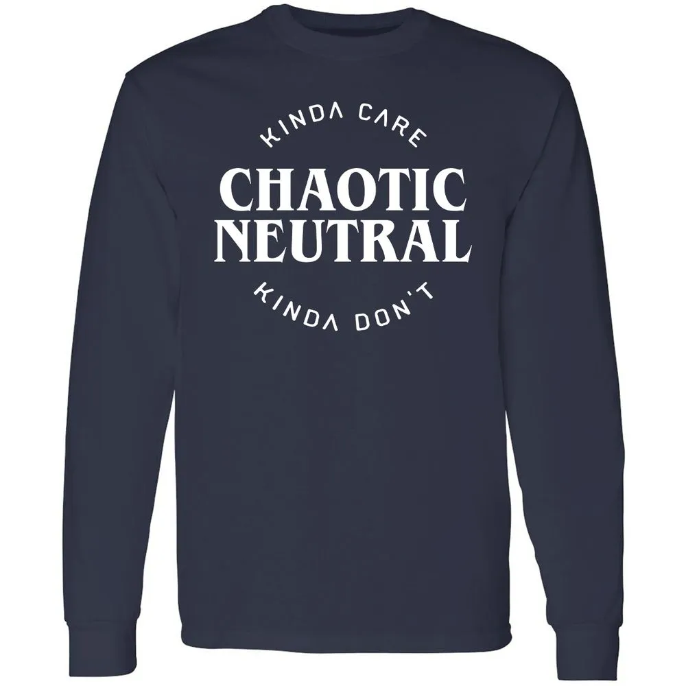 Chaotic Neutral Alignment Kinda Care Kinda Don't Long Sleeve T-Shirt - Navy - 2